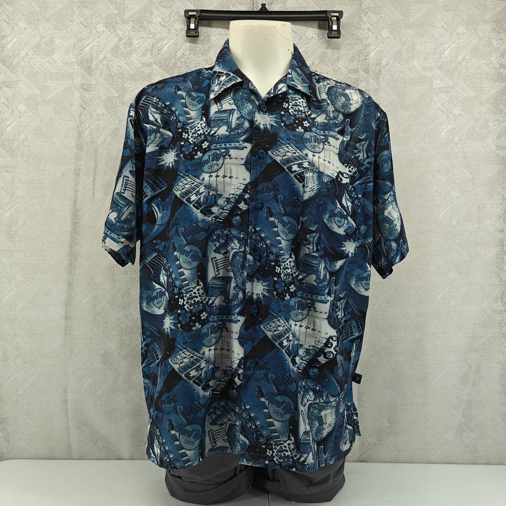 Hard Rock Cafe Hawaiian Shirt Blue XL Salt Lake City Button AOP All Over Print